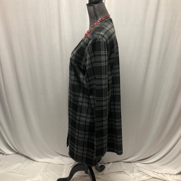 Plaid Open Front Long Sleeve Cardigan Womens Size Large Black Gray Layering NEW - Picture 2 of 8